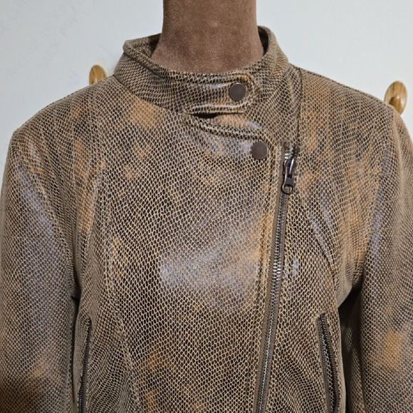 C24 Free People Snakeskin Fenix Vegan Leather Moto Jacket Sz Sm Zipper Details - Picture 2 of 11